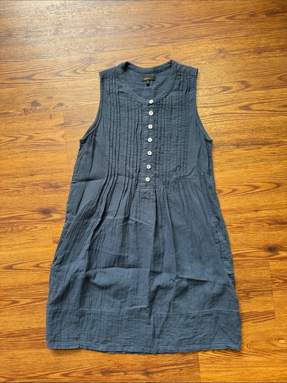 Quince Navy Pintuck Sleeveless Dress - Picture 7 of 8